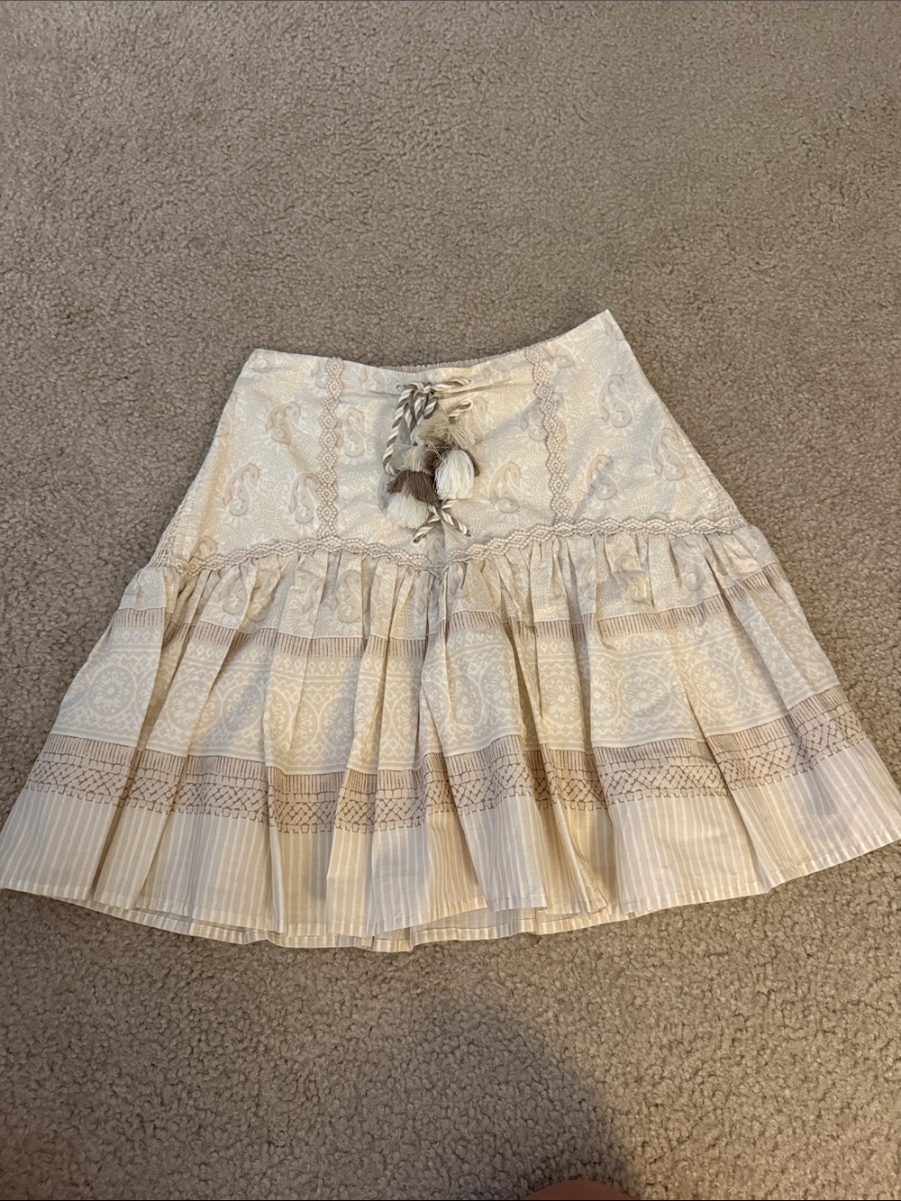 Chelsea & Violet Cream Paisley Tiered A-Line Skirt with Tassel Tie
